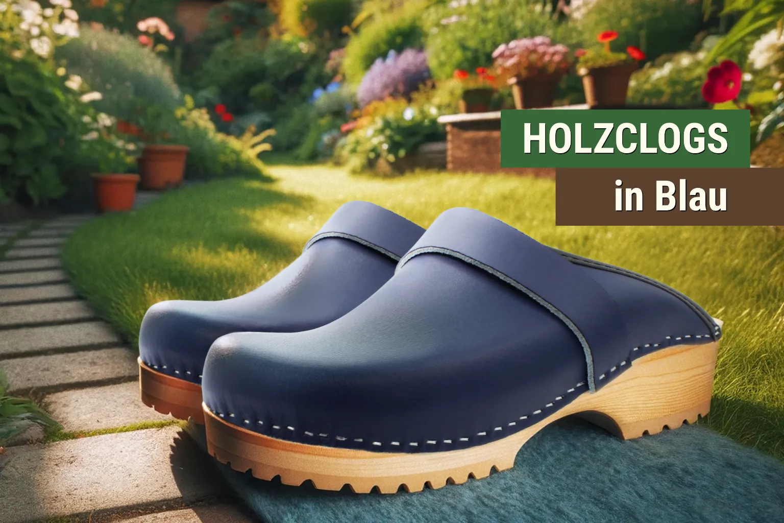 Holzclogs in Blau - offen