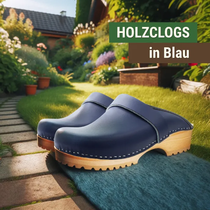 Holzclogs in Blau, offen