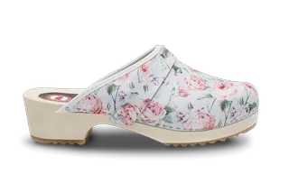 Holz Clogs in Rose, offen (floral gemustert)